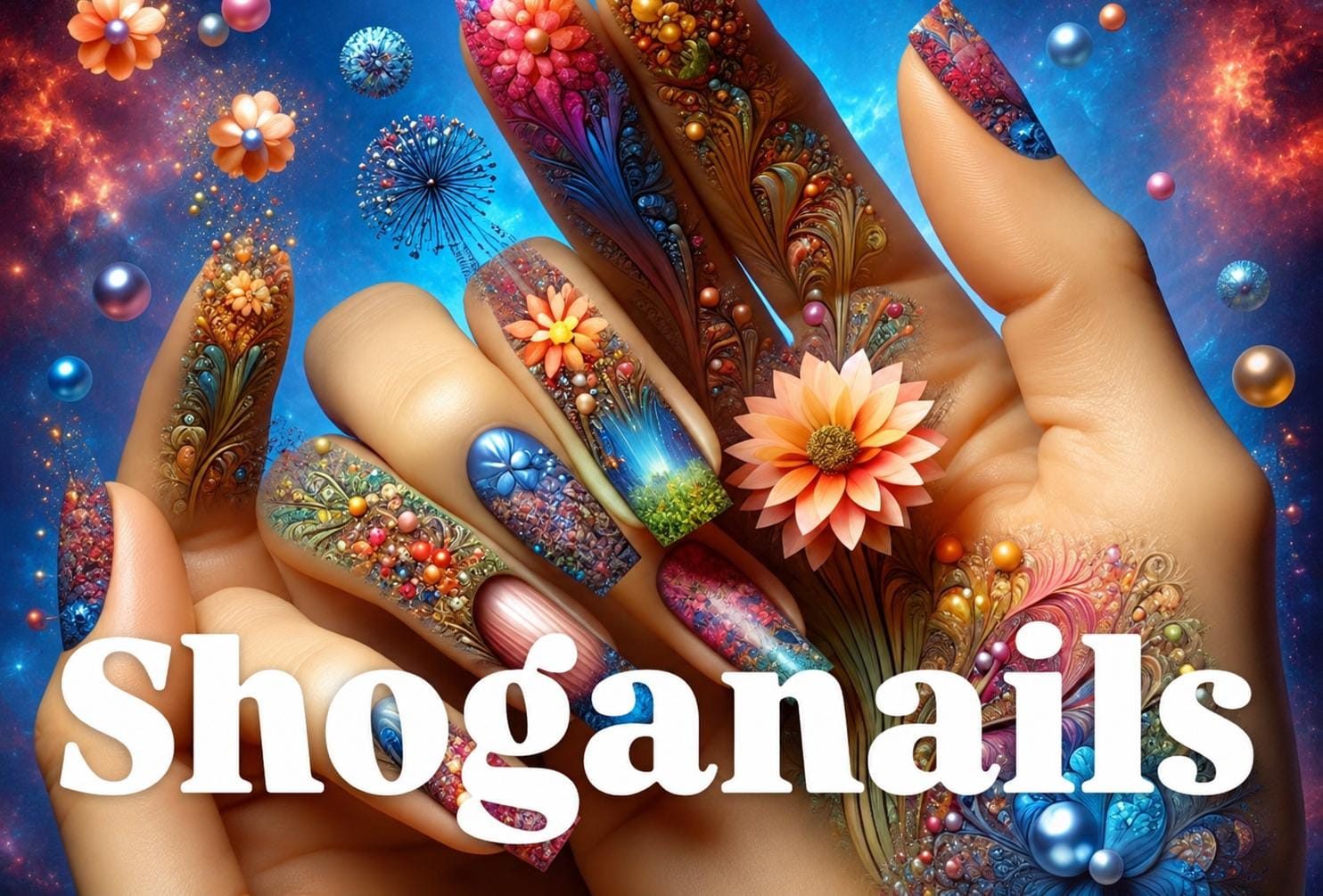 Shoganails — nail art fatto a mano, primo piano su manicure curata